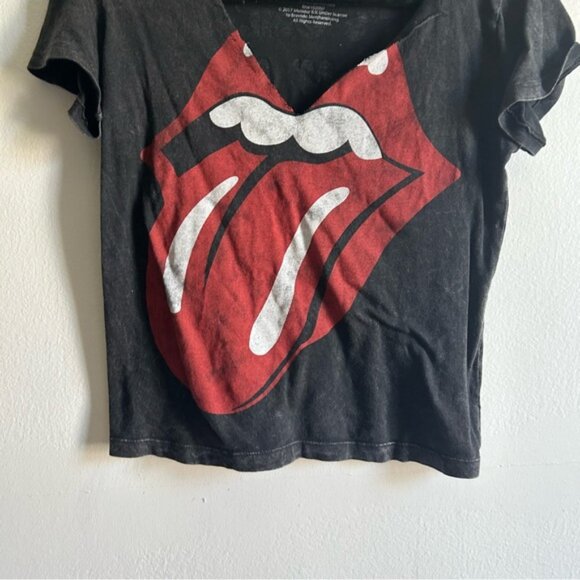 The Rolling Stones Sz XS Mouth Logo Cut Out Acid Black Rock Band Tee Shirt - Picture 4 of 7